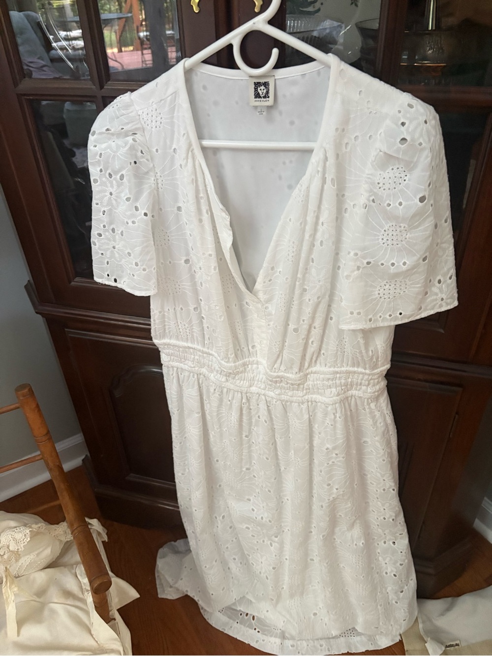 Anne Klein White Eyelet V-Neck Dress - Picture 4 of 4